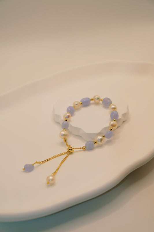 Sky Blue Agate Freshwater Pearl Crystal Bracelet