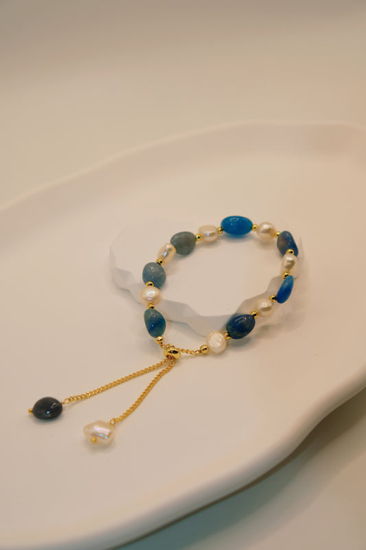 Ocean BlueDongling Jade Tamsui Pearl Crystal Bracelet
