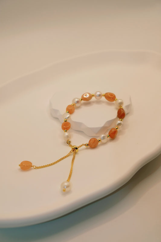 Sun Stone Freshwater Pearl Crystal Bracelet