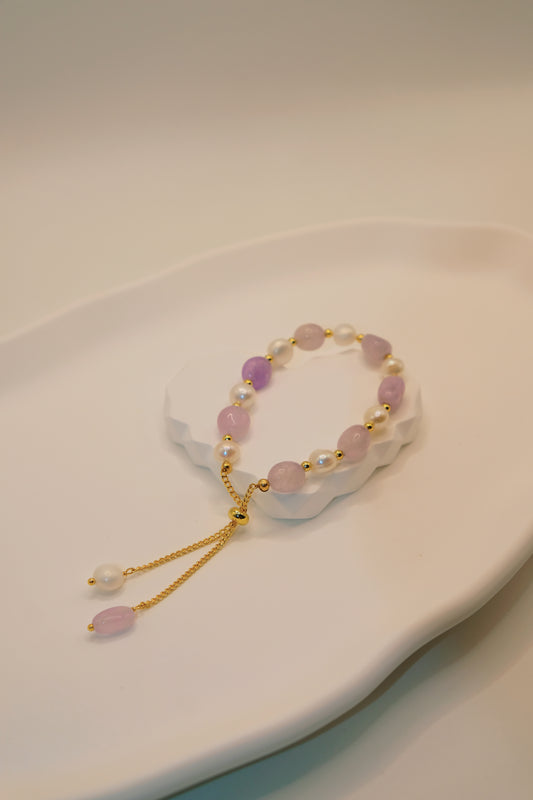 Violet Agate Freshwater Pearl Crystal Bracelet