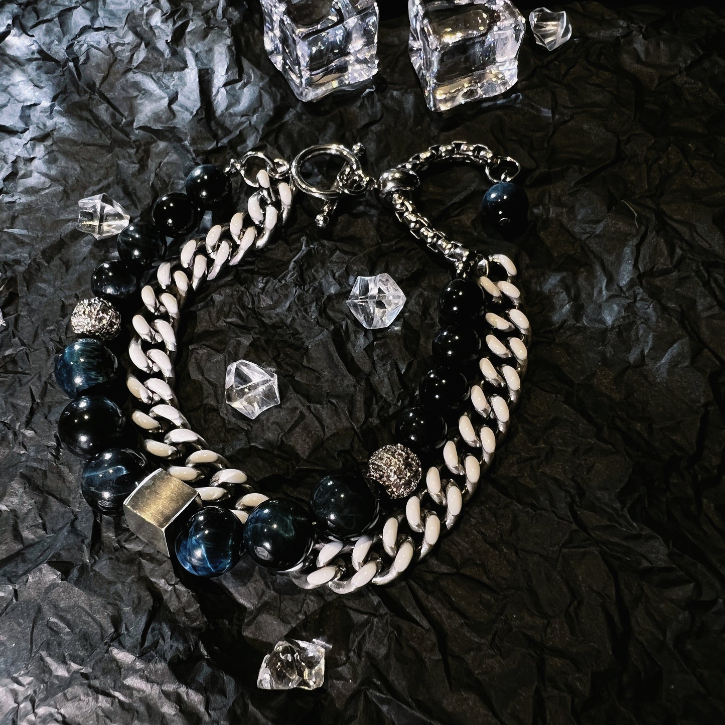 Blue Tiger-Eye Stone Double Layer Chain Adjustable Bracelet