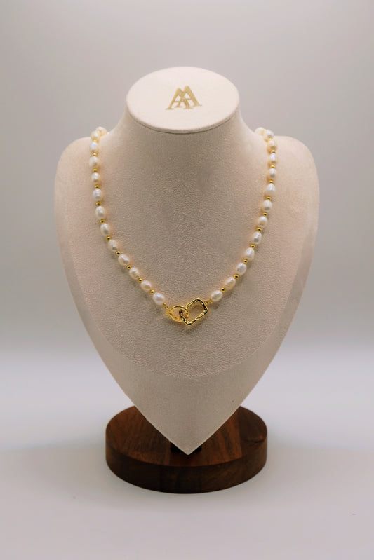Gold Bead Rice Chain with Square and Round Buckle