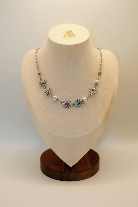 Colorful Diamond Sunflower Pearl Smiling Face Necklace