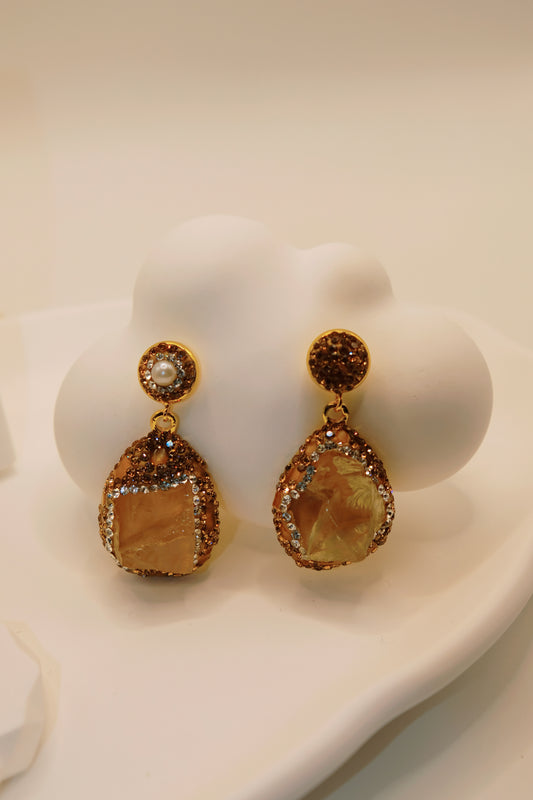 Natural Freshwater Baroque Pearl Yellow Crystal Earrings