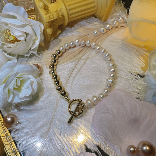 Pearl Gold Ball OT Buckle Bracelet