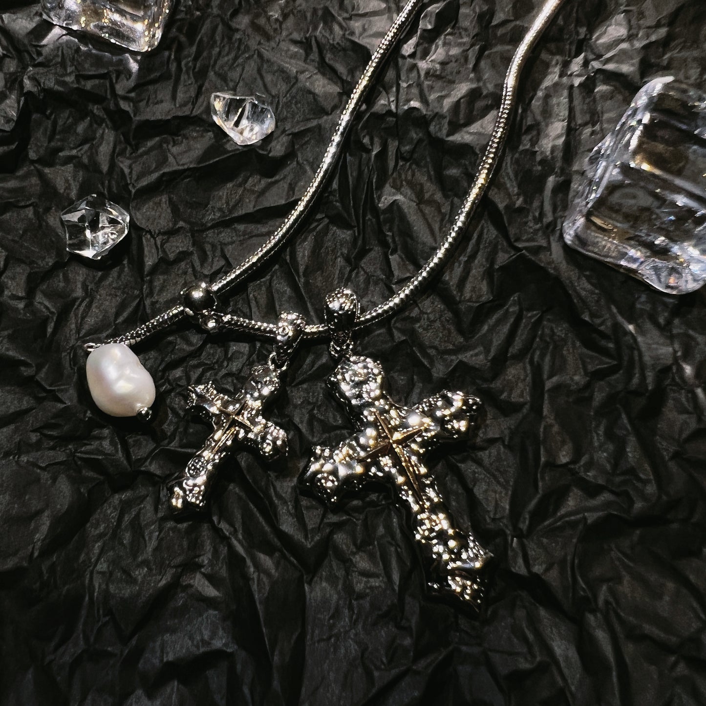 Adjustable Double Cross Baroque Pearl Necklace