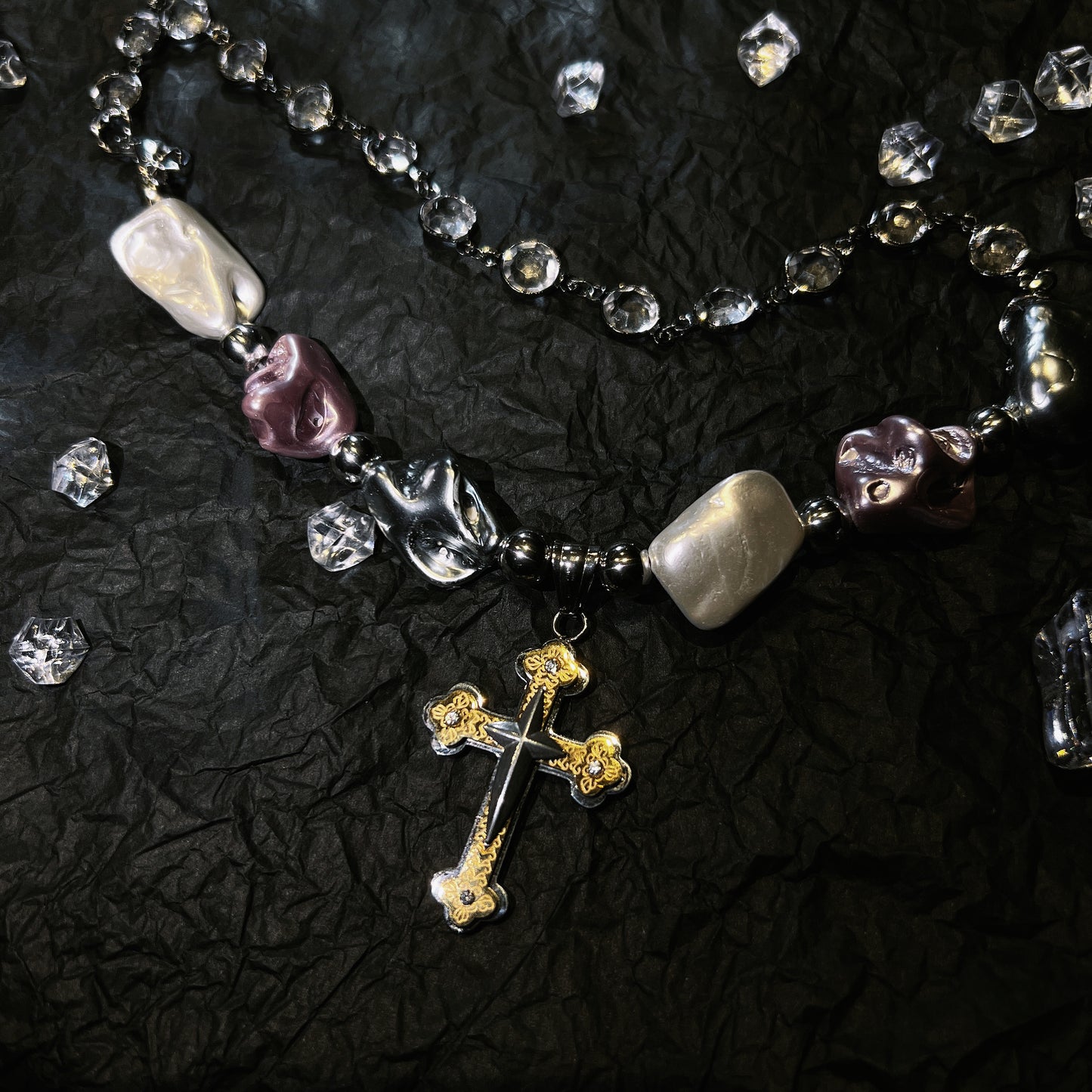 Irregular Pearl Cross Necklace