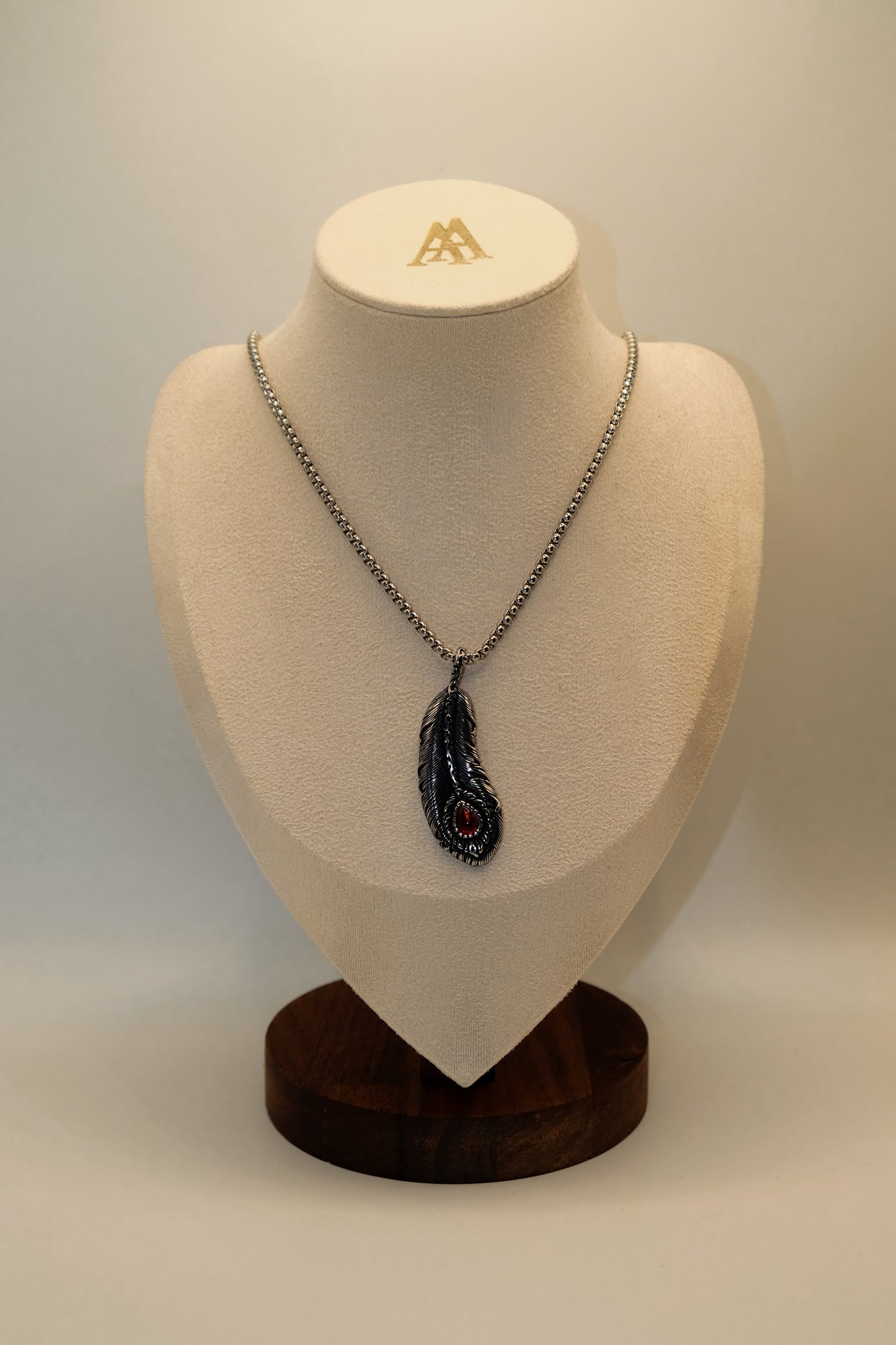 Ruby Feather Silver Necklace